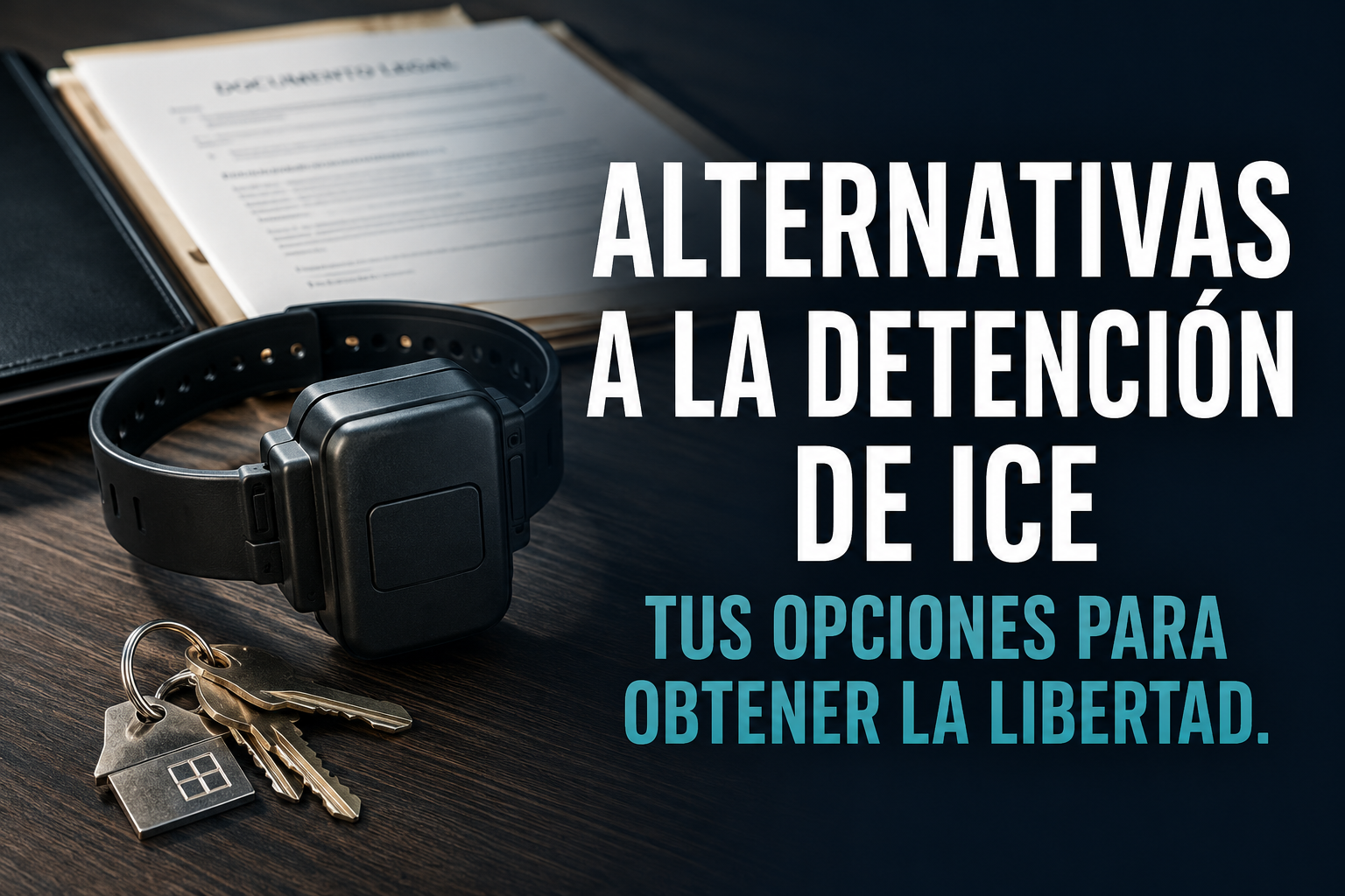 Monitor de tobillo GPS junto a un documento legal sobre un escritorio