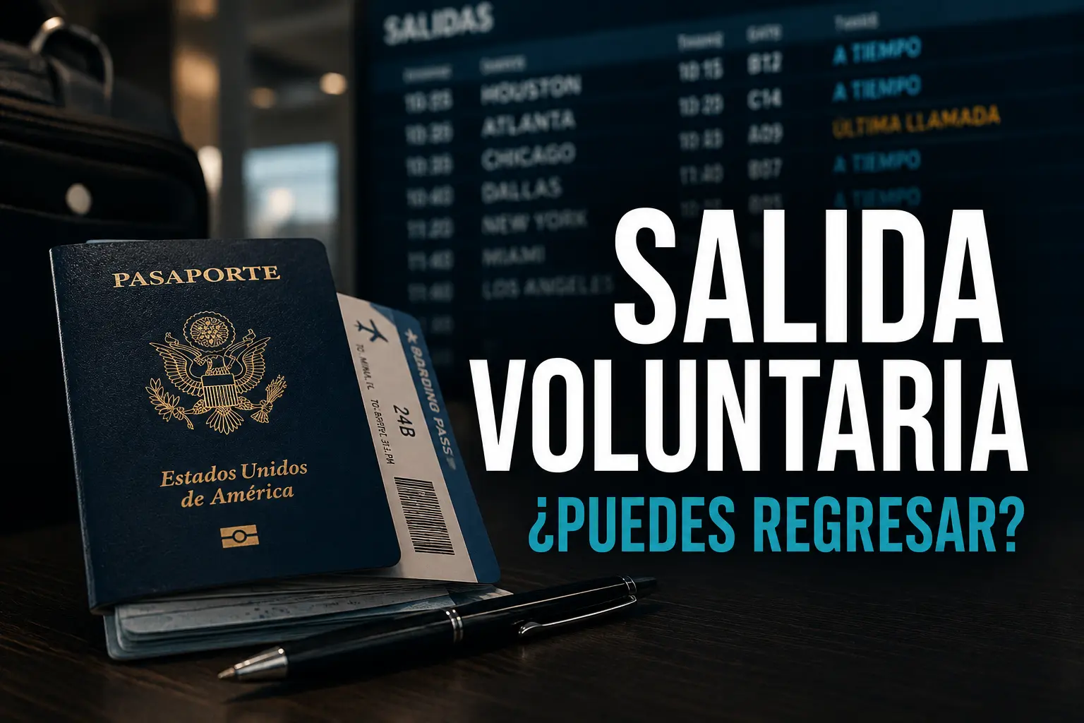Pasaporte latinoamericano sobre un escritorio junto a un pase de abordar y documentos legales