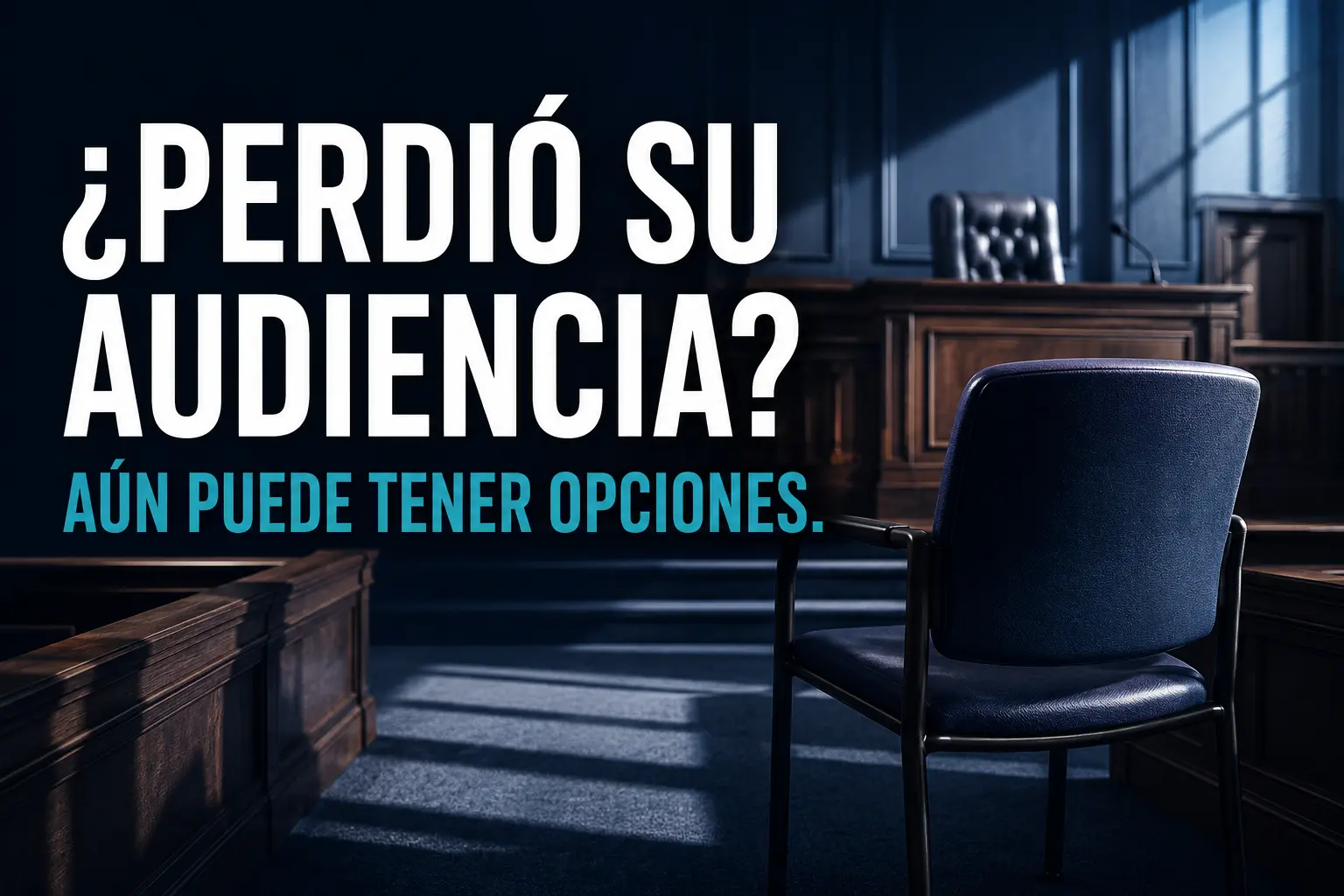 Sala de corte de inmigración vacía con el estrado del juez y una silla desocupada