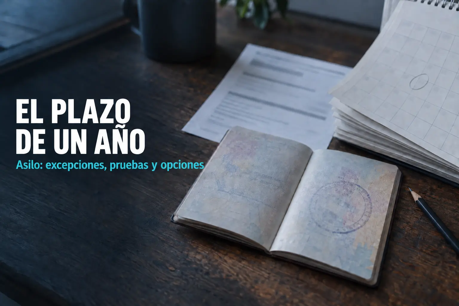 Plazo de un año para solicitar asilo: pasaporte, registro de entrada y calendario sobre una mesa