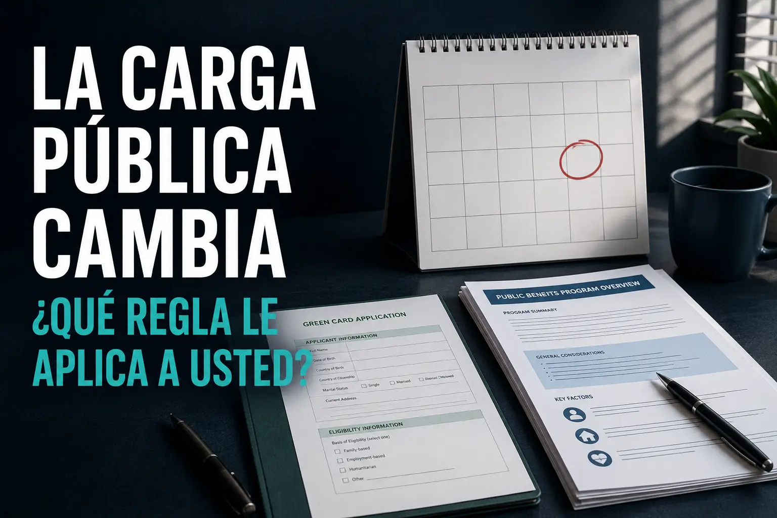 Calendario marcando el 18 de septiembre junto a una solicitud de residencia y documentos de programas de beneficios