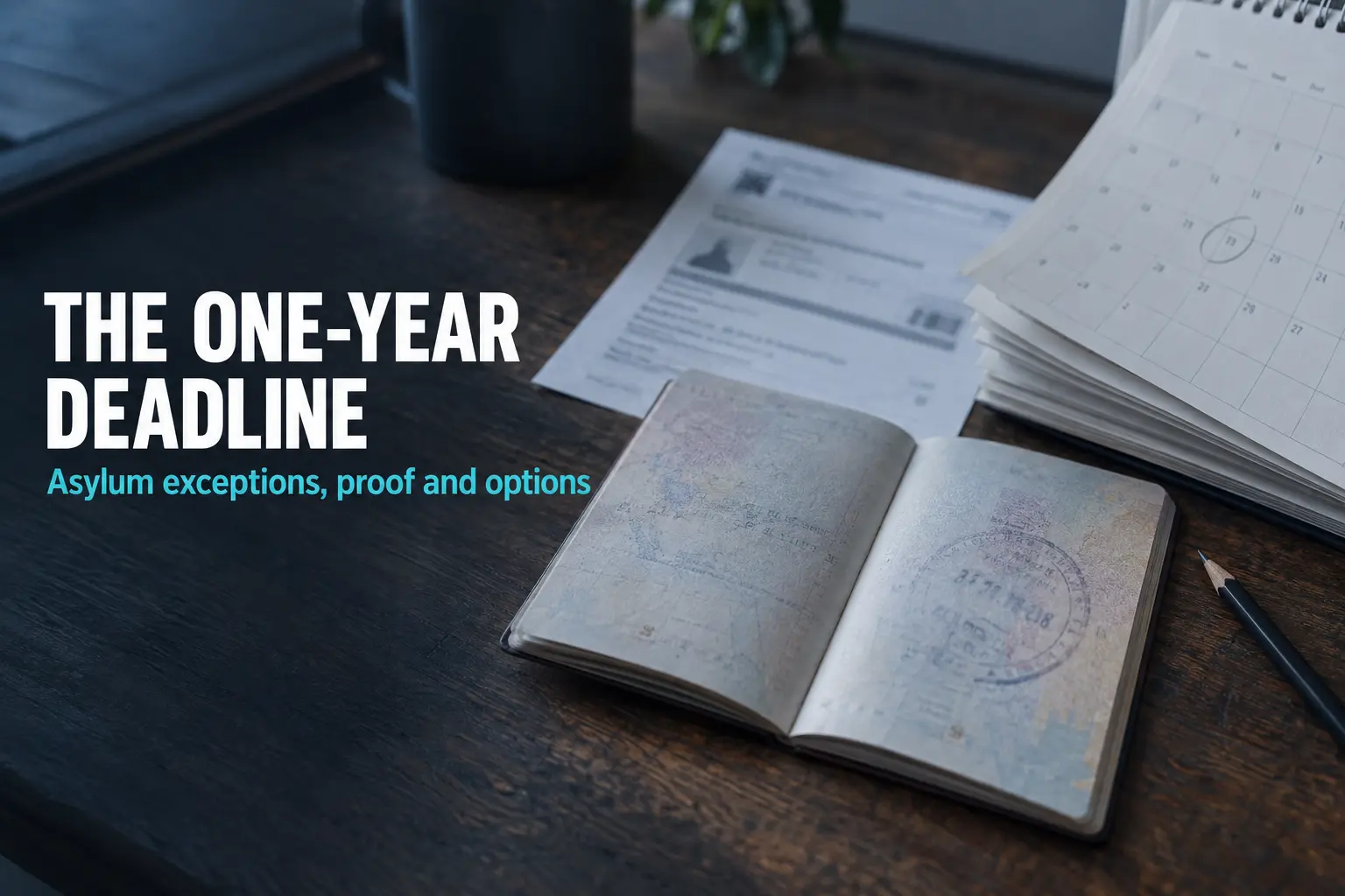 One-year asylum filing deadline: passport, arrival record and calendar on a desk