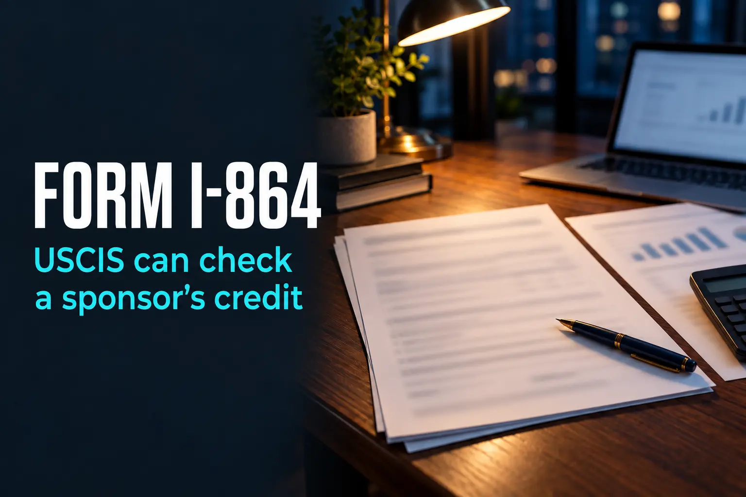 Form I-864 next to a sponsor's credit report