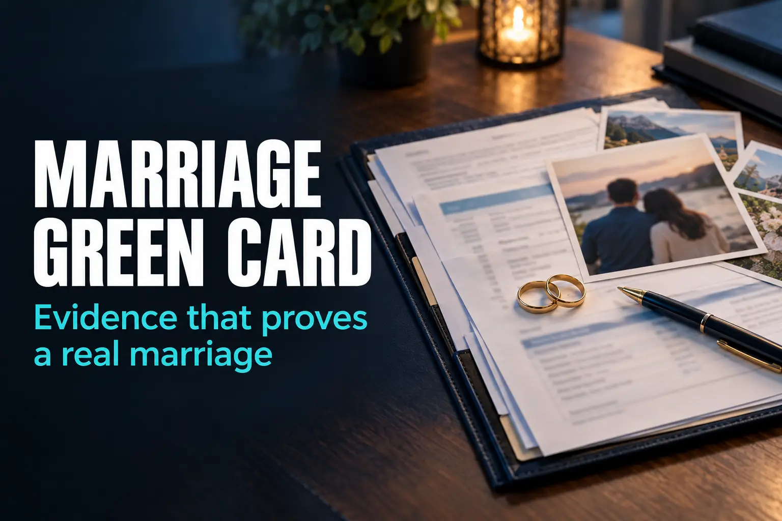 Marriage green card evidence organized in a folder